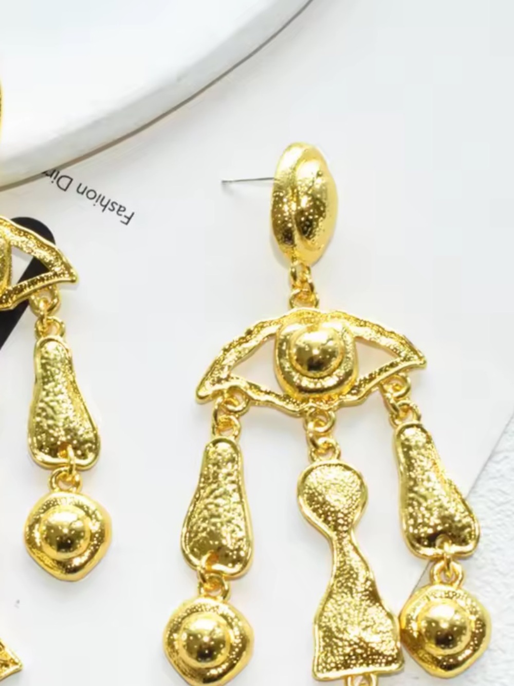 Gold Sculptural Drop Earrings - Picture 6 of 7